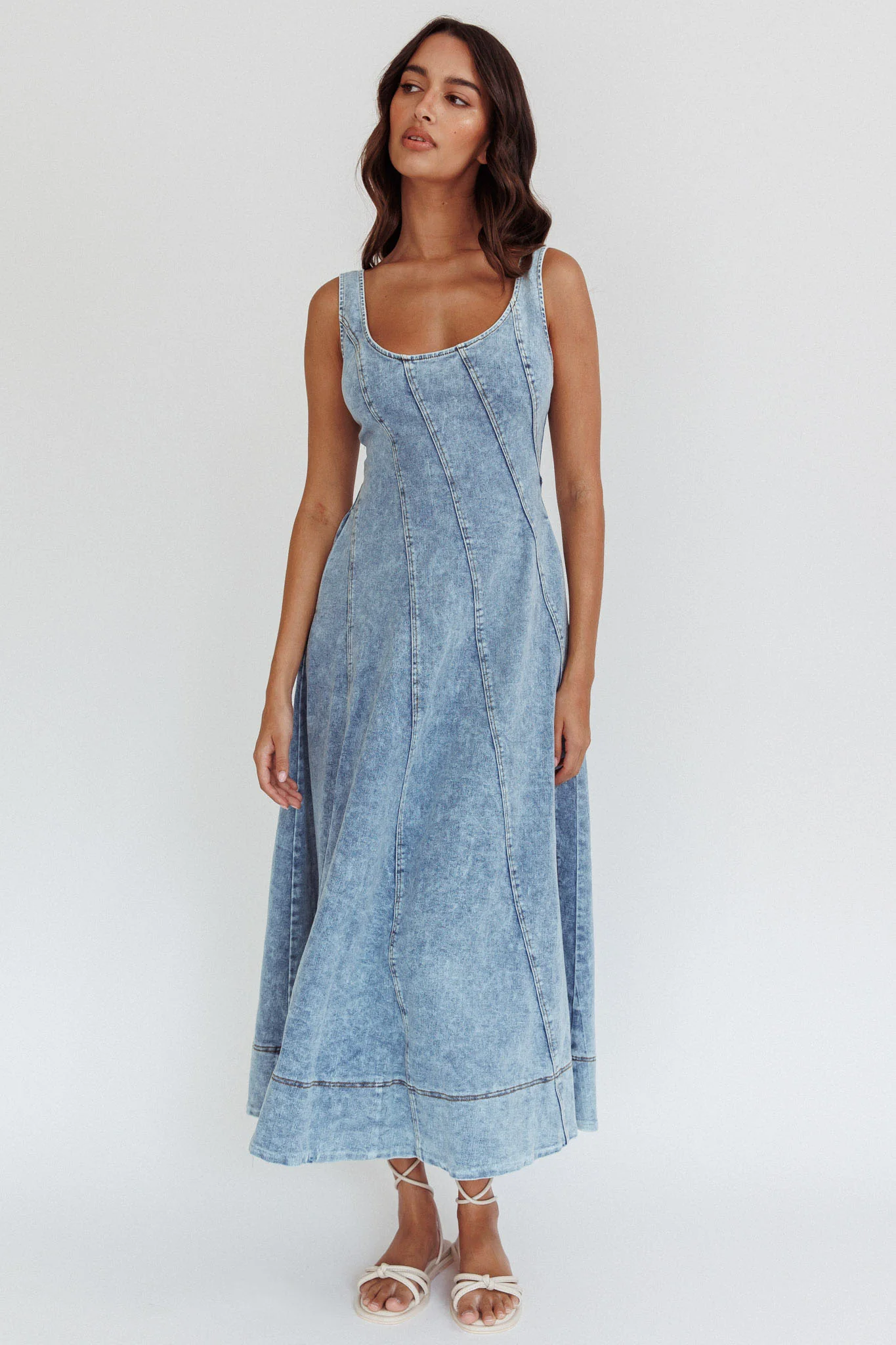 Ellora Side Pocket Midi Dress Denim Blue - Image 5