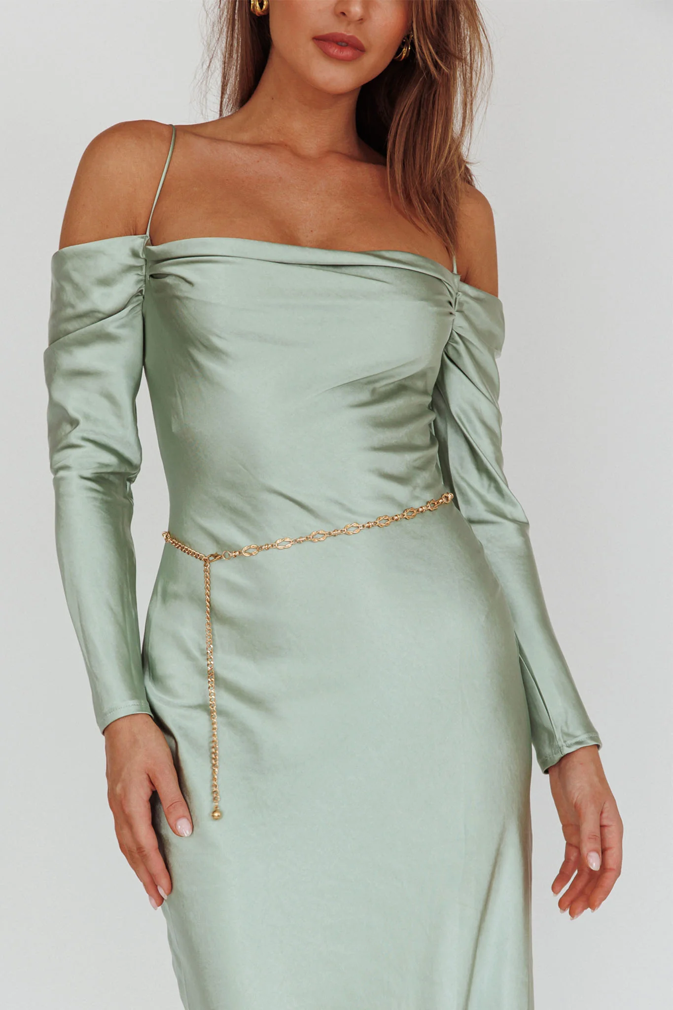 Ellory Long Sleeve Off-Shoulder Dress Sage - Image 4