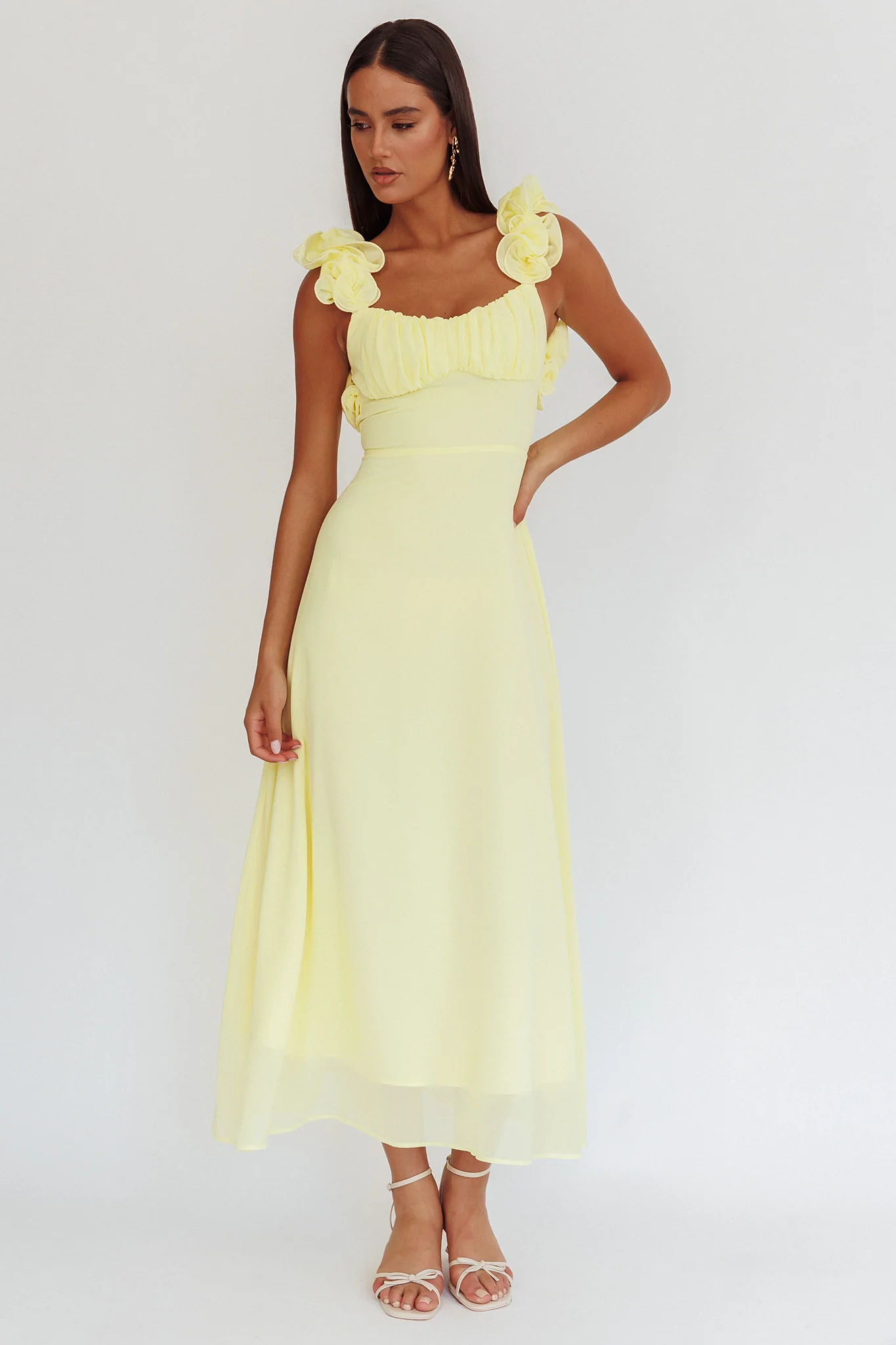 Eloquent Lace-Up Back Maxi Dress Yellow - Image 5