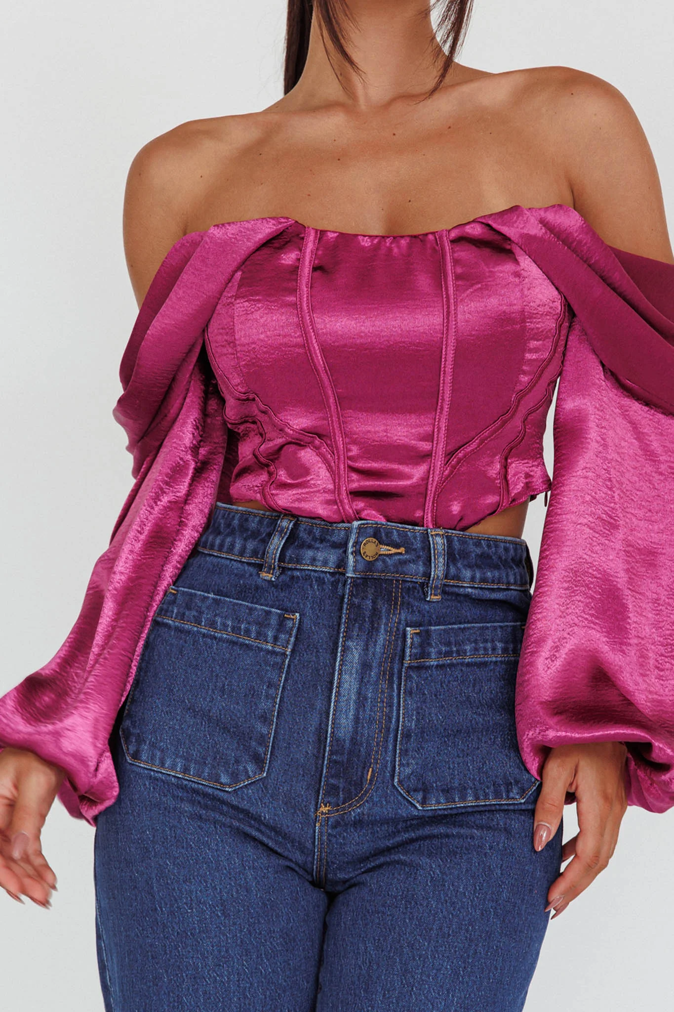Elouise Off-Shoulder Long Sleeve Top Berry - Image 4