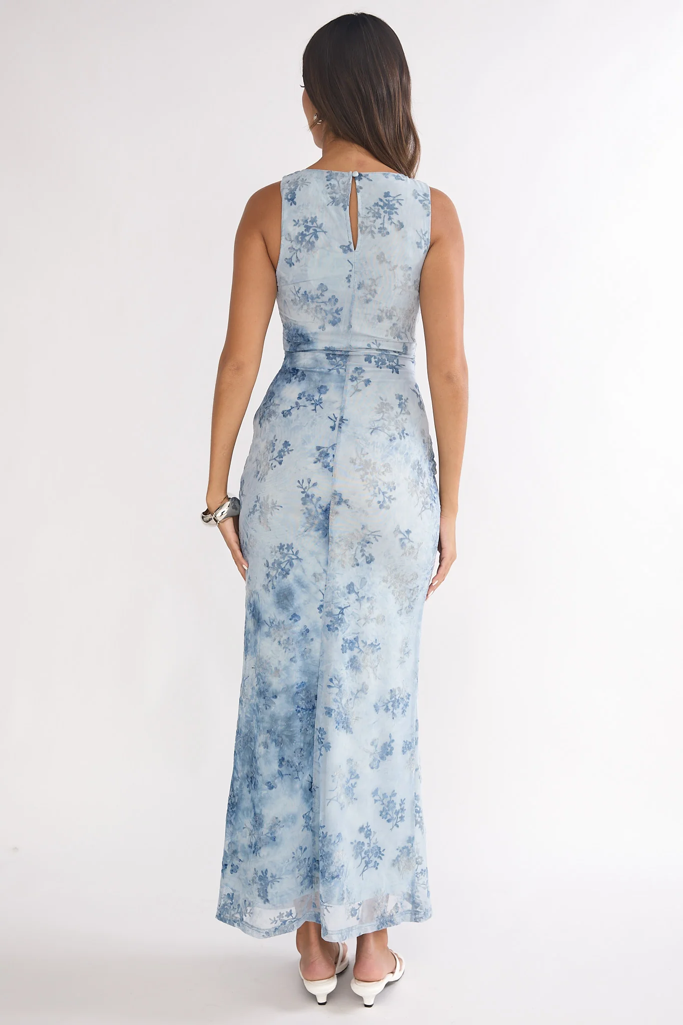 Elowra Mesh Maxi Dress Floral Blue - Image 2
