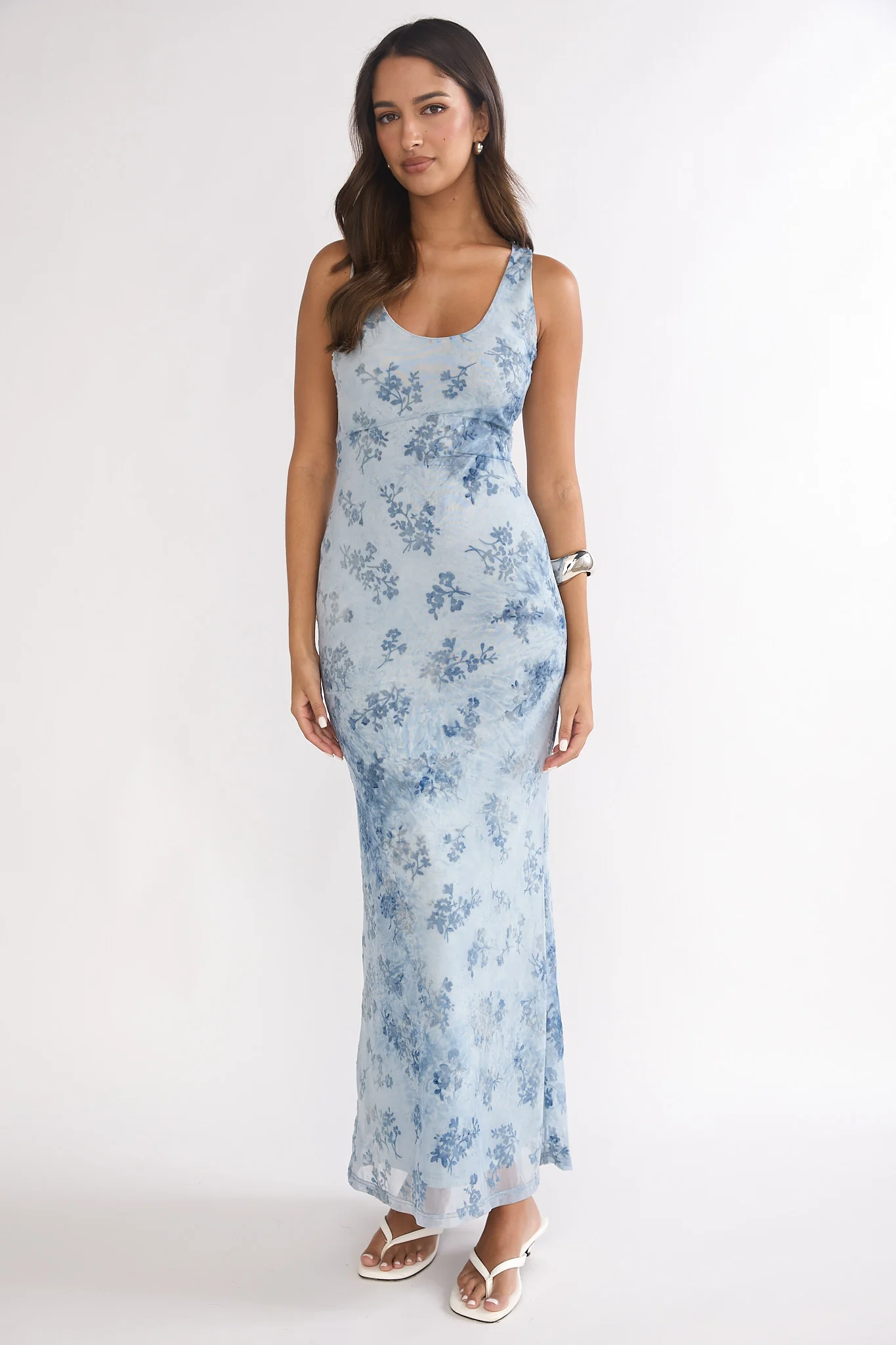 Elowra Mesh Maxi Dress Floral Blue - Image 5
