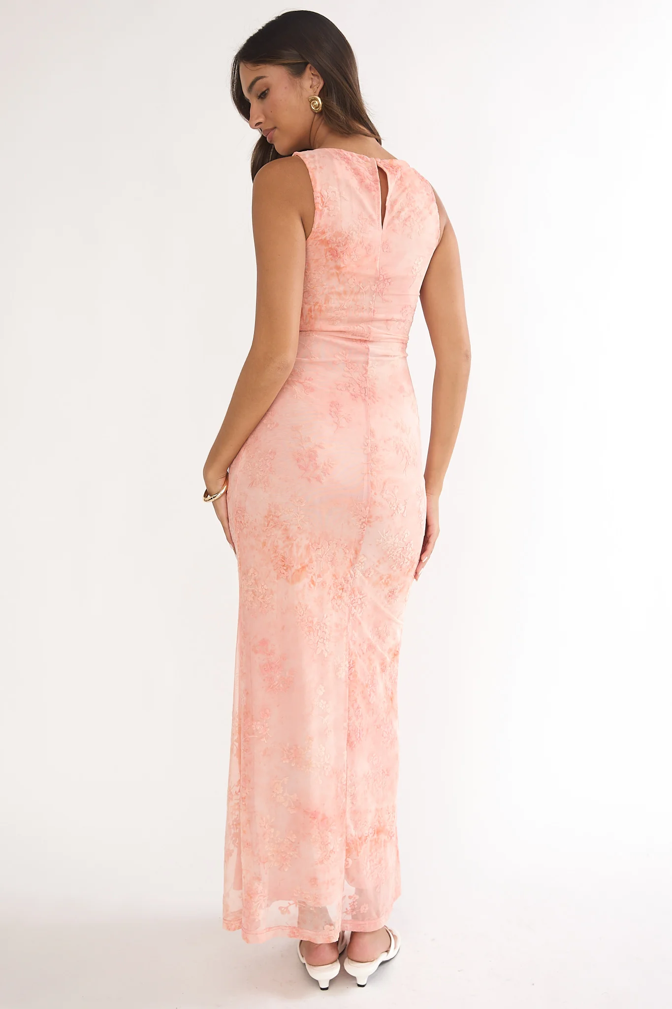 Elowra Mesh Maxi Dress Floral Pink - Image 2