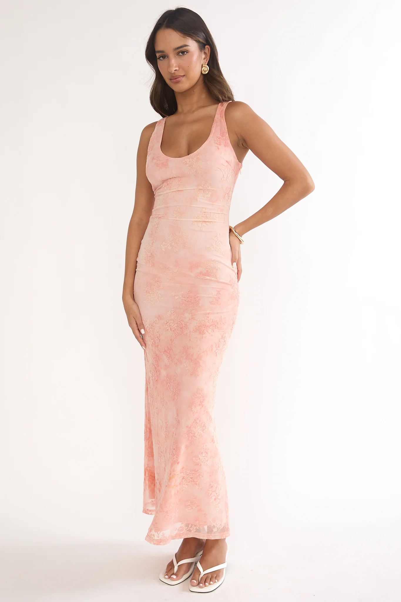 Elowra Mesh Maxi Dress Floral Pink - Image 4