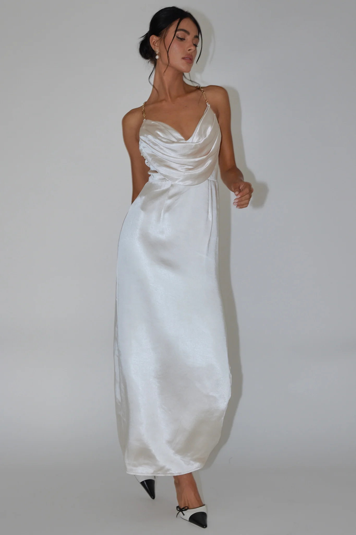 Emanuella Chain Strap Satin Midi Dress Champagne - Image 5