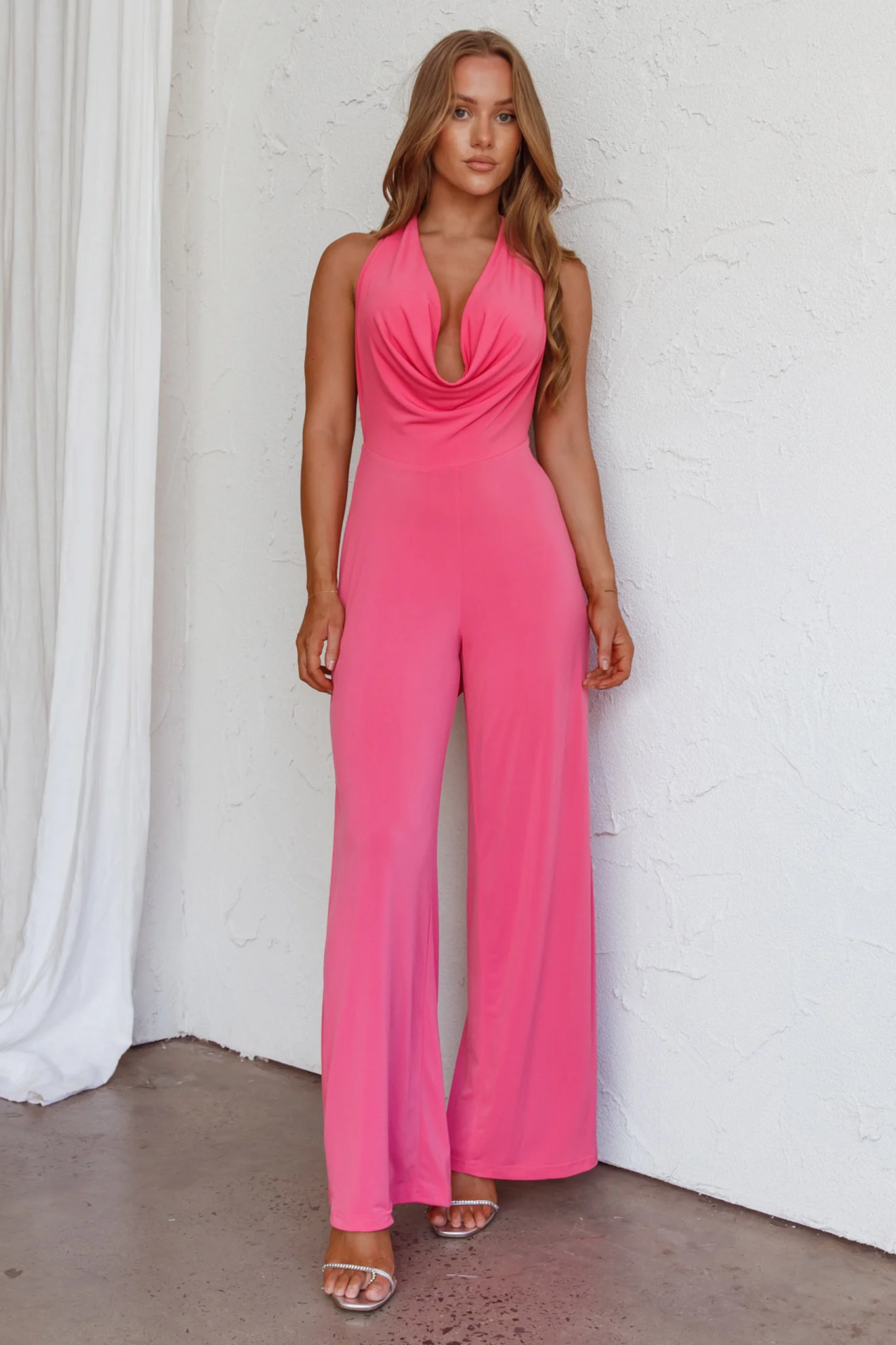 Emanuella Halterneck Split Jumpsuit Pink - Image 3