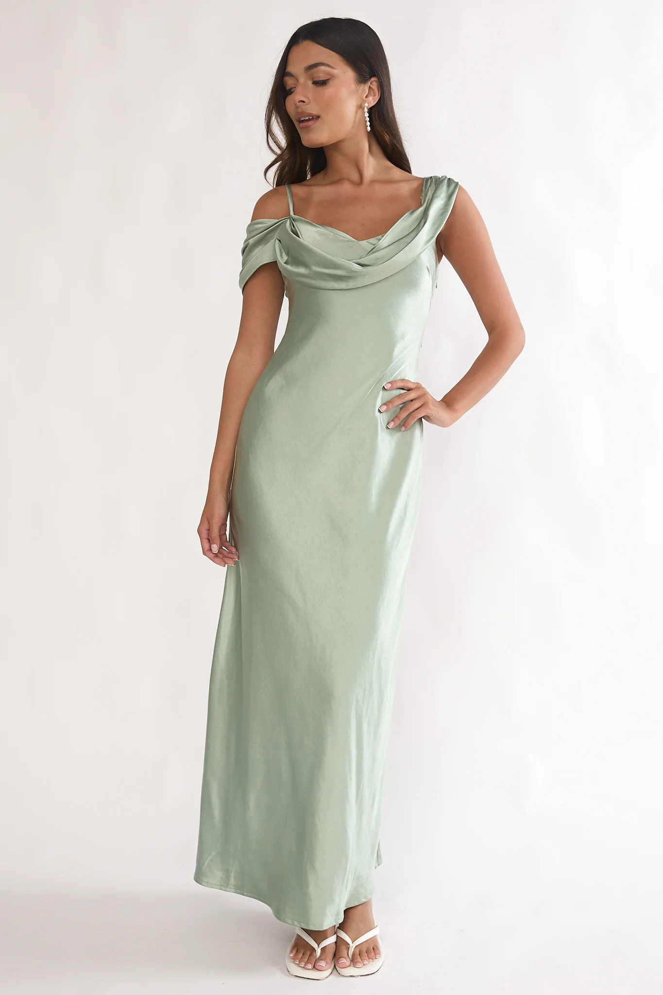 Emelle Asymmetric Neckline Maxi Dress Pistachio - Image 5