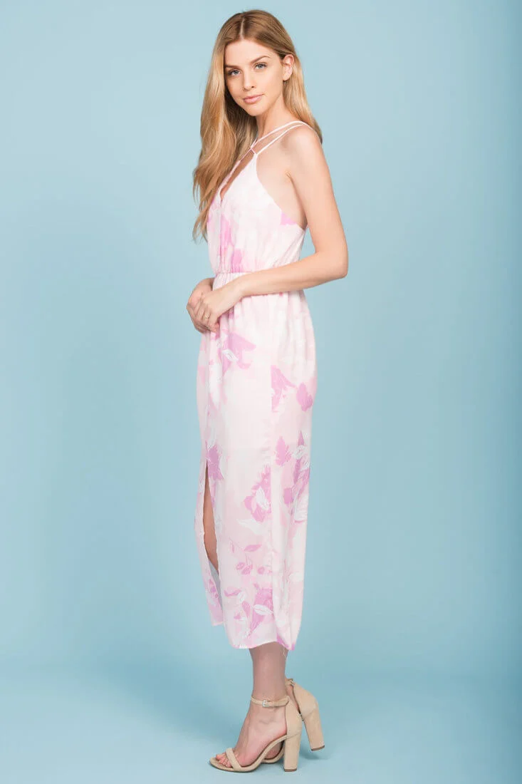 Emilia Open Back Floral Print Midi Dress Pink - Image 2