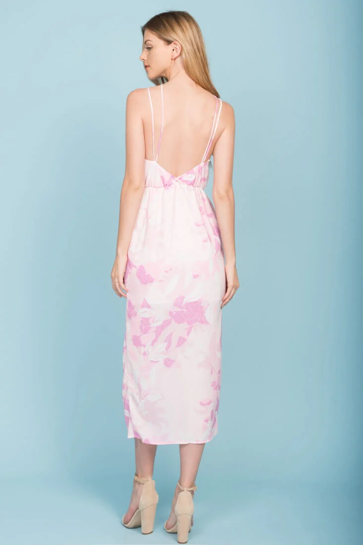 Emilia Open Back Floral Print Midi Dress Pink - Image 4