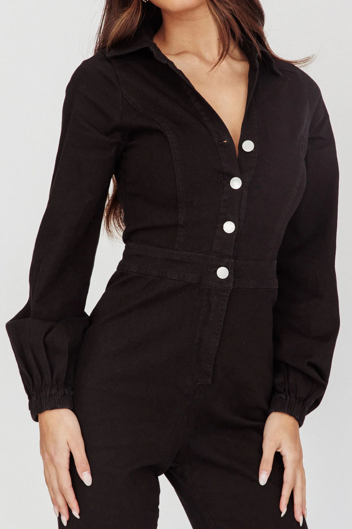 Emilio Long Sleeve Jumpsuit Denim Black - Image 4
