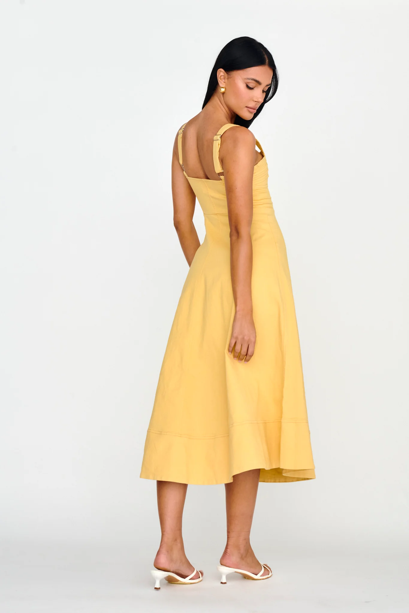 Emilio Pleated Bust A-Line Midi Dress Yellow - Image 2