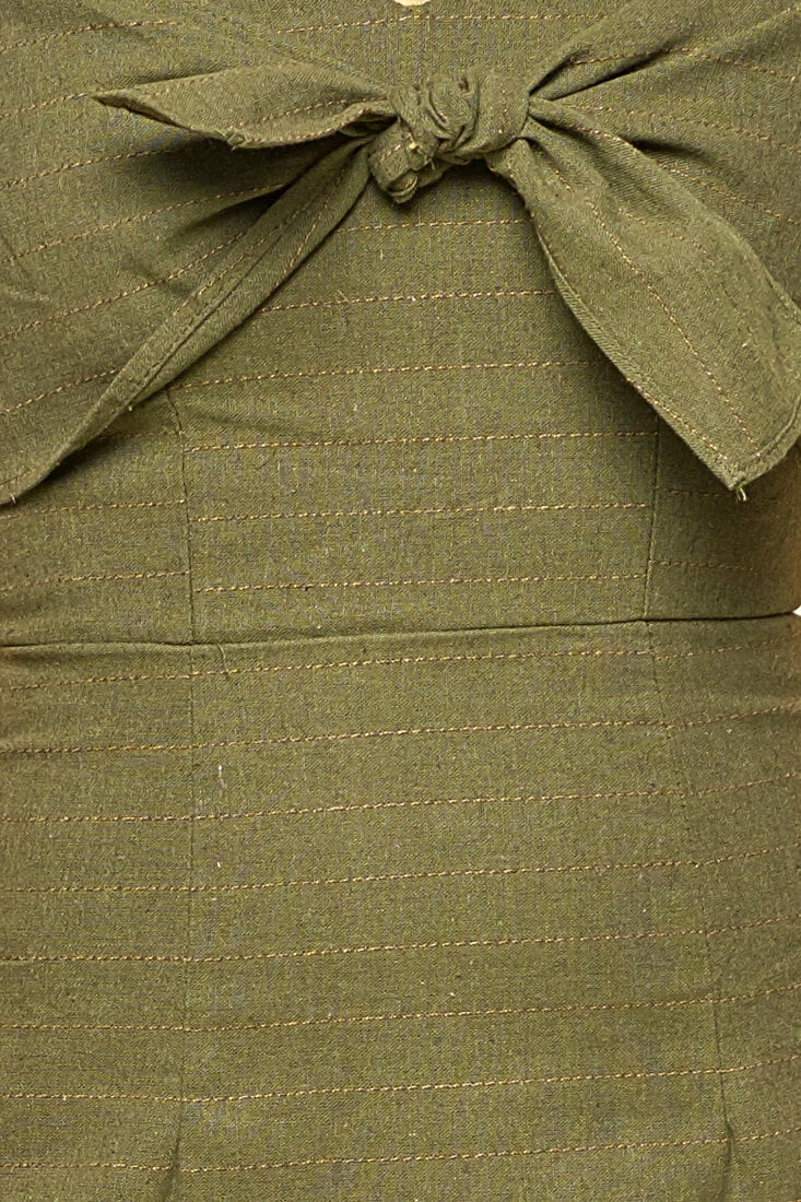 Emilio Tie Dress Green Khaki - Image 6