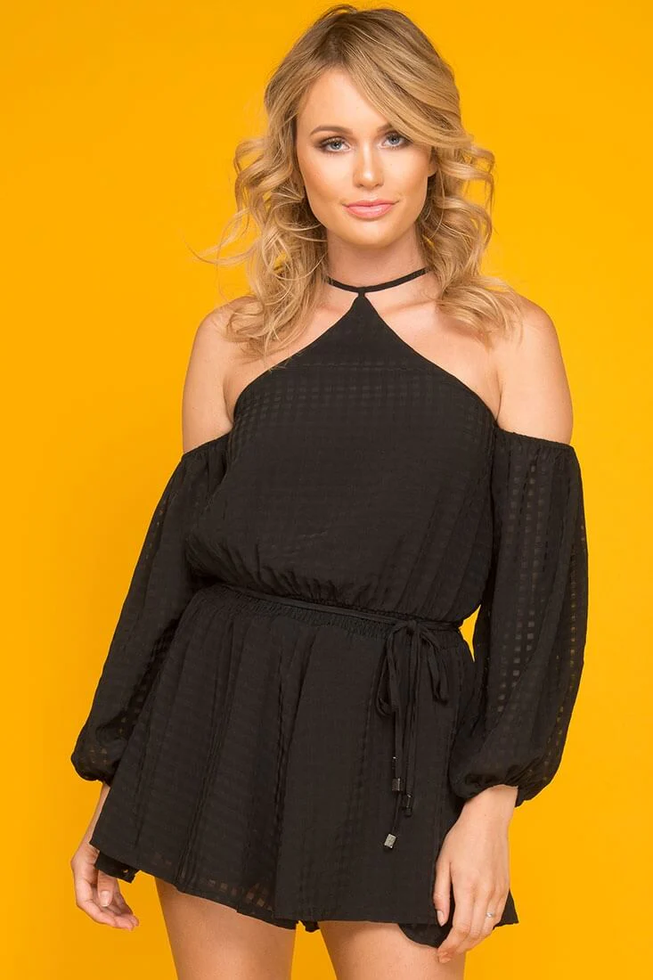 Emma Dressy Halter Top Romper Black - Image 2