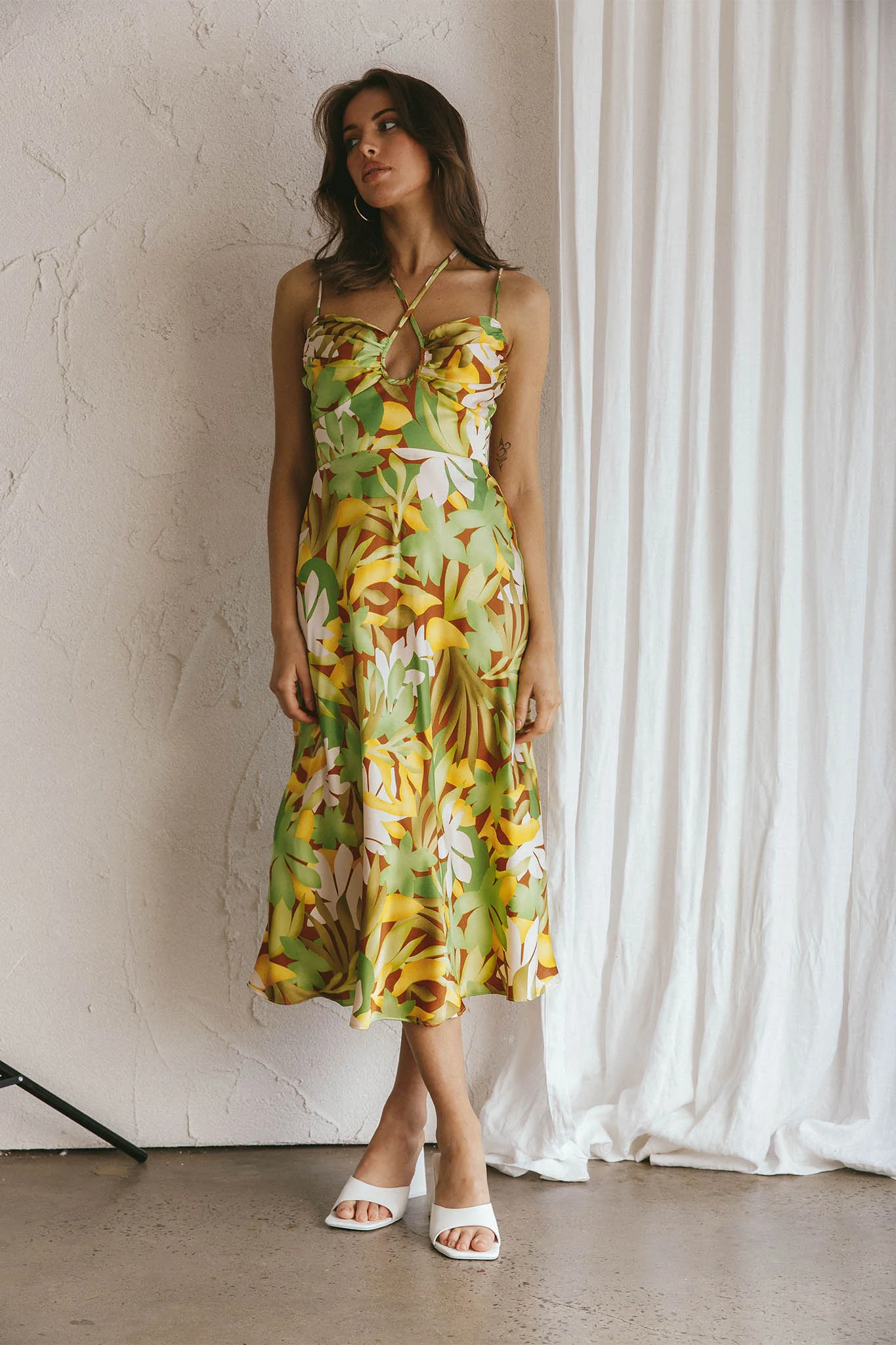 Emmalie Satin Midi Dress Floral Green - Image 4