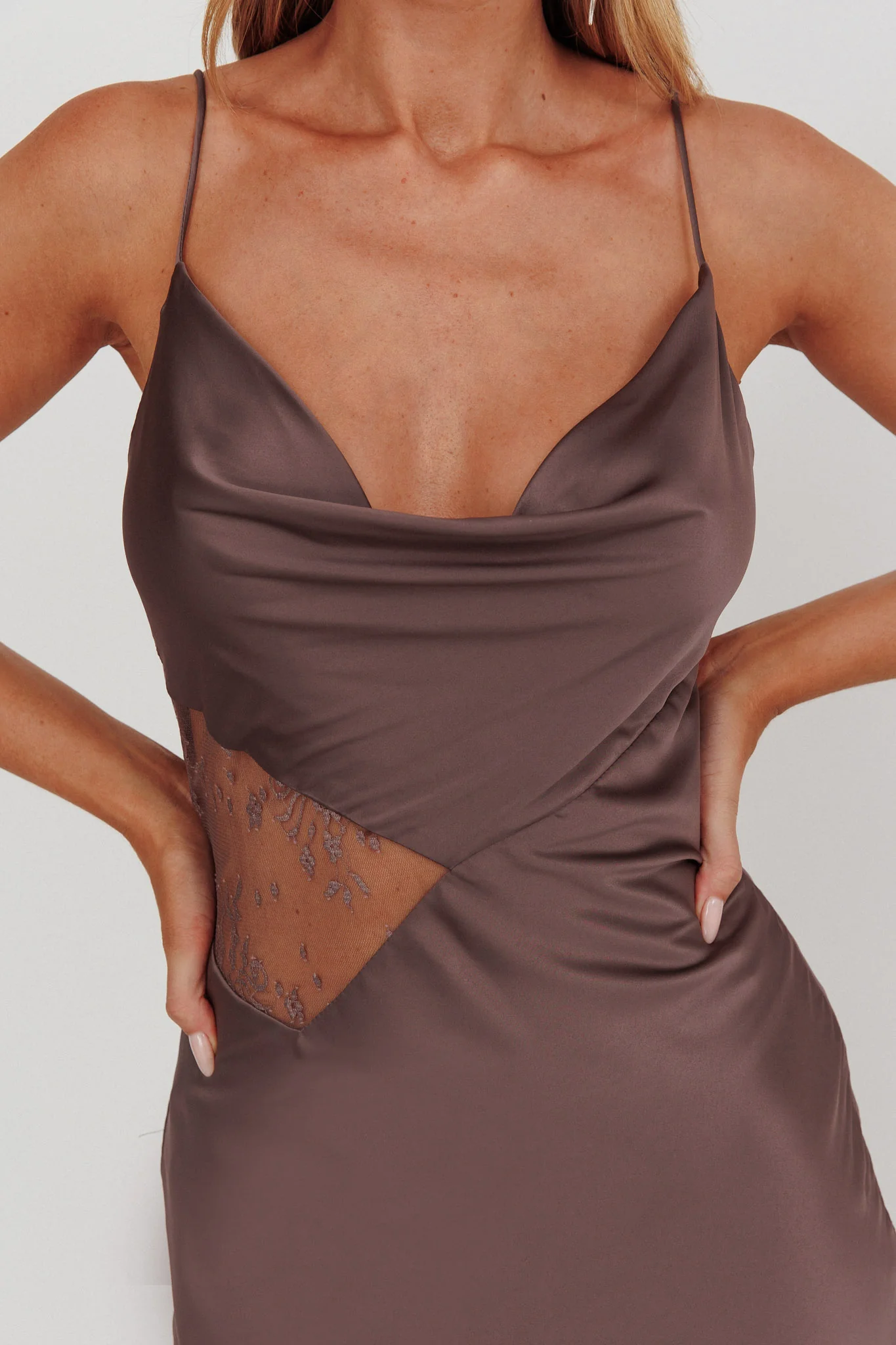 Emmerson Cut-Out Cowl Neck Dress Warm Grey - Image 5
