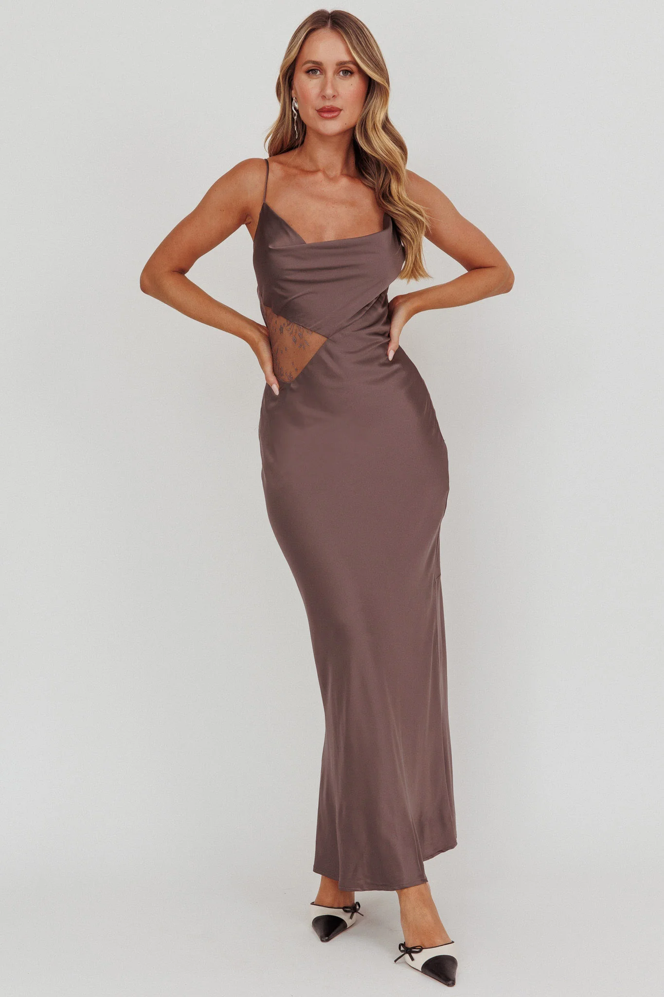 Emmerson Cut-Out Cowl Neck Dress Warm Grey - Image 6