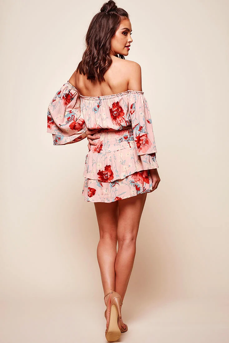 Emory Off Shoulder Shirred Waist Dress Pink - Image 5