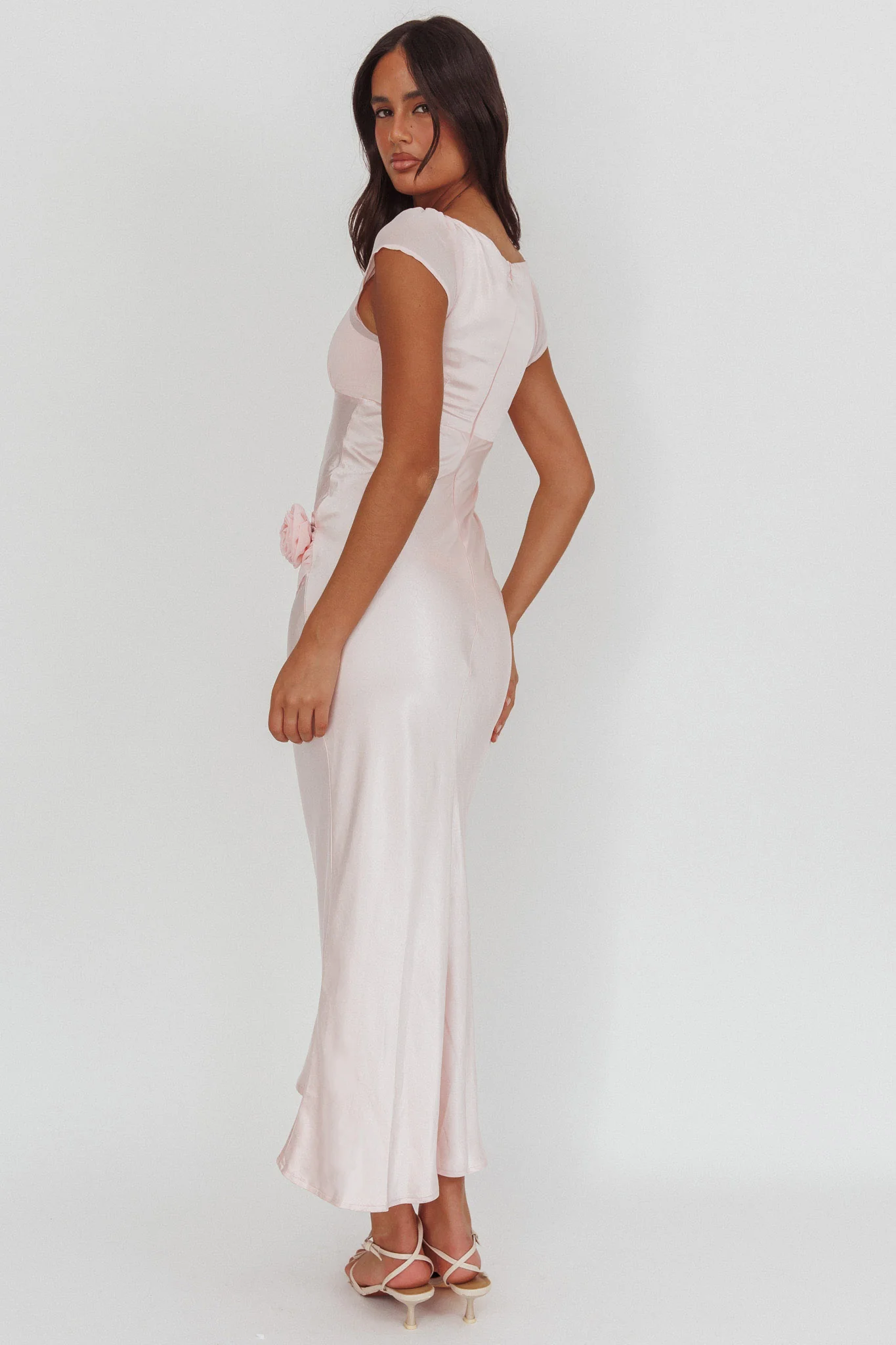 Enchanted Dusk Cap Sleeve Rosette Maxi Dress Pink - Image 2