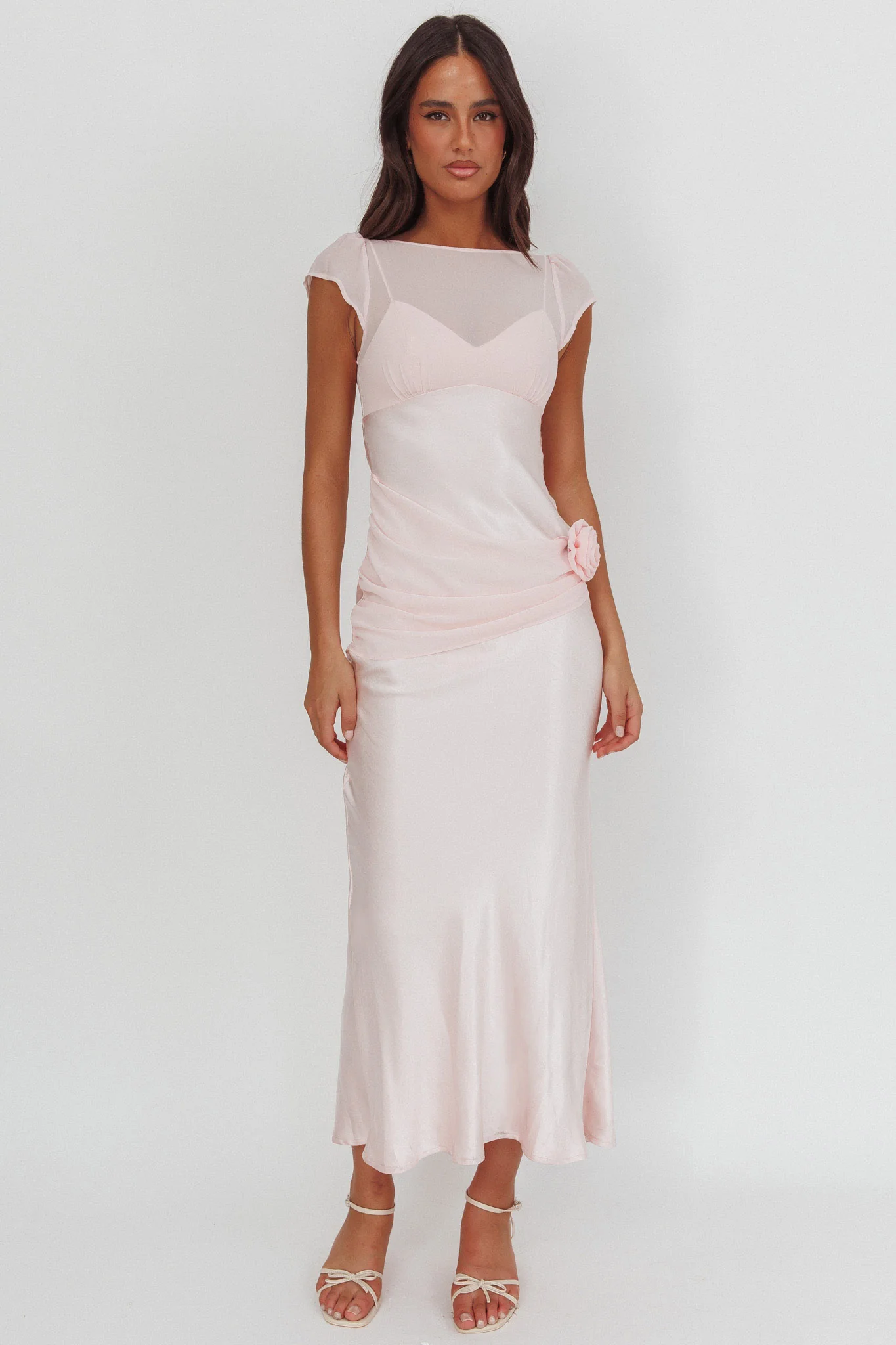 Enchanted Dusk Cap Sleeve Rosette Maxi Dress Pink - Image 5