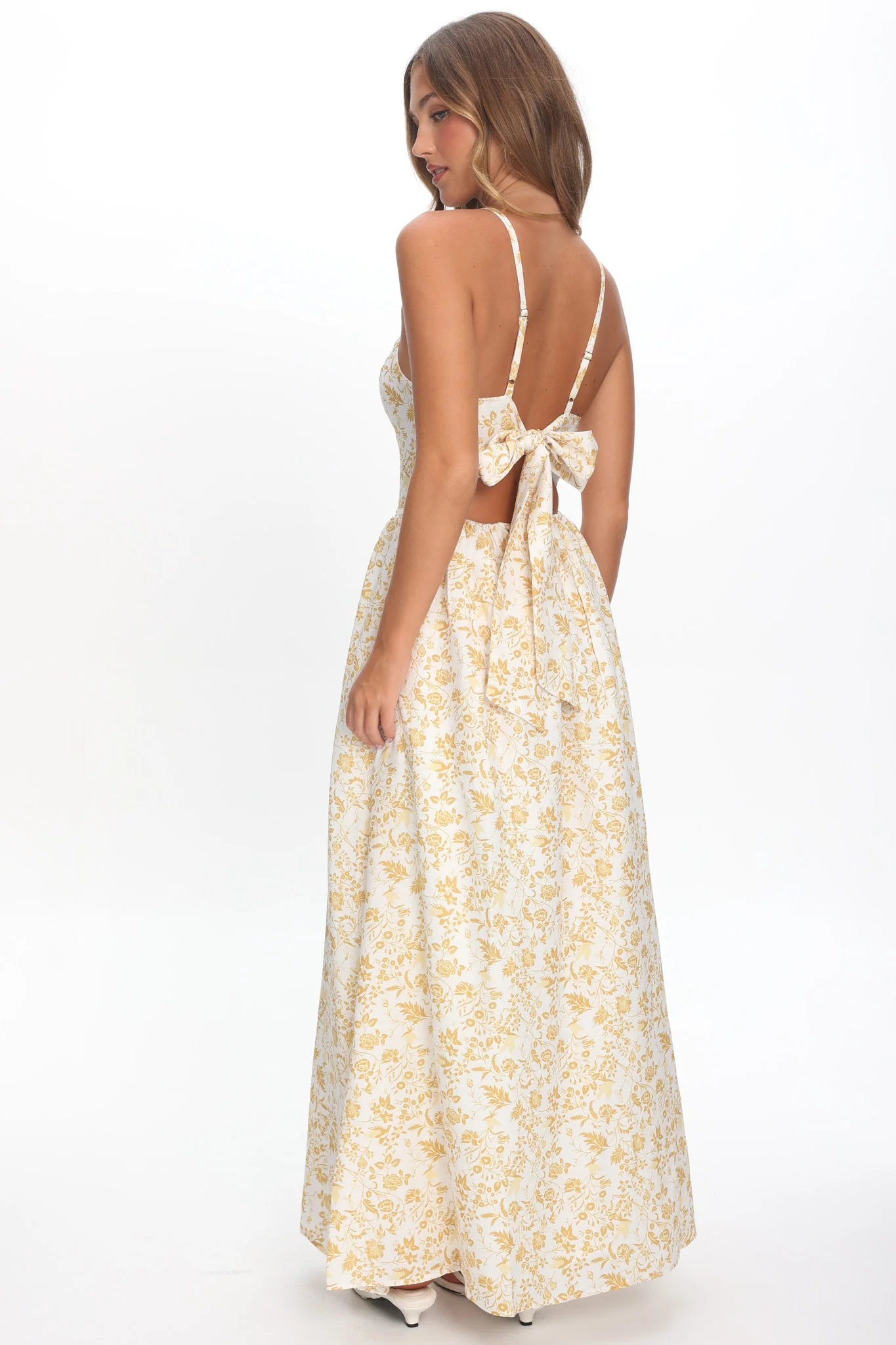 Enchanted Leaf Floral Print A-Line Maxi Dress Yellow - Image 2