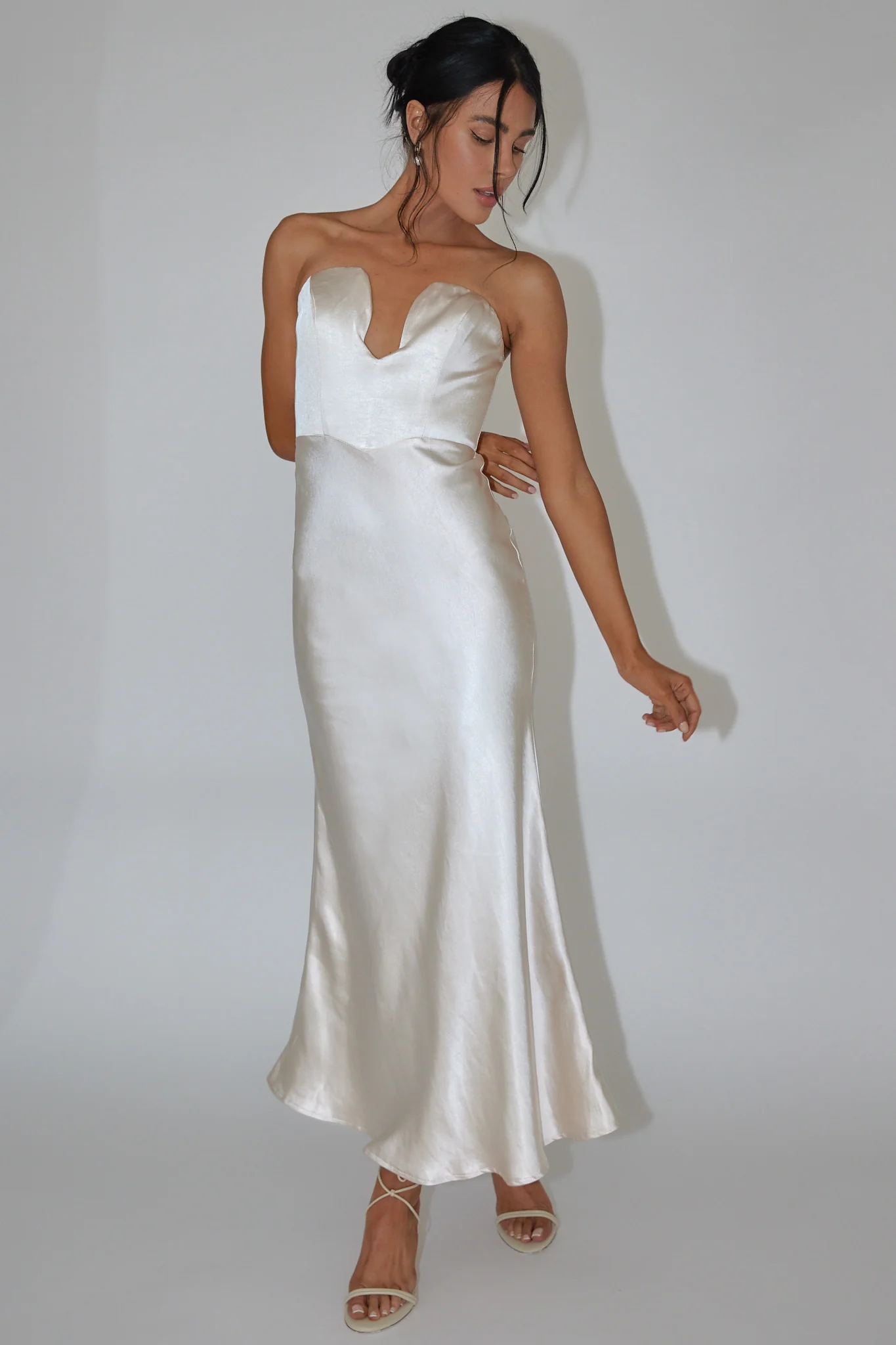 Encore Strapless Satin Maxi Dress Champagne - Image 6