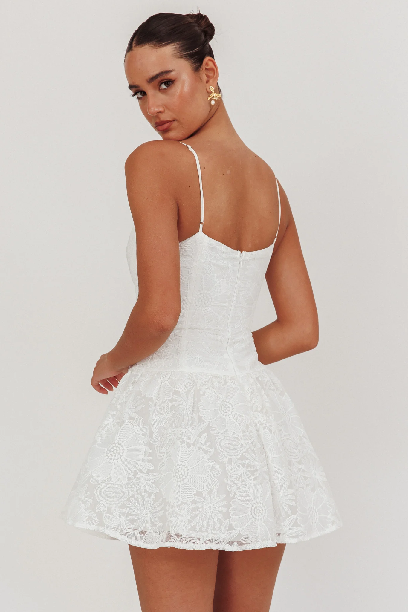 Endearing Embroidered Mesh Mini Dress White - Image 2