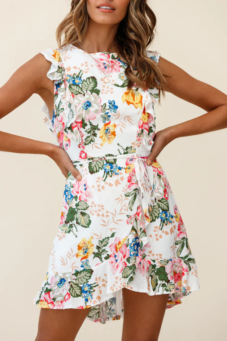 Endless Love Sleeveless Ruffle Dress Floral Print White - Image 7