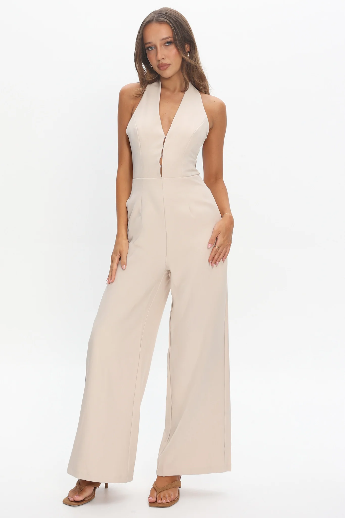 Enlighten Halterneck Jumpsuit Beige - Image 2
