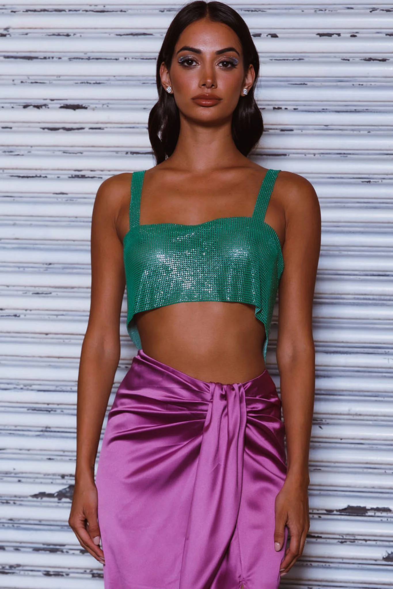 Enya Chainmail Mesh Top Green - Image 4