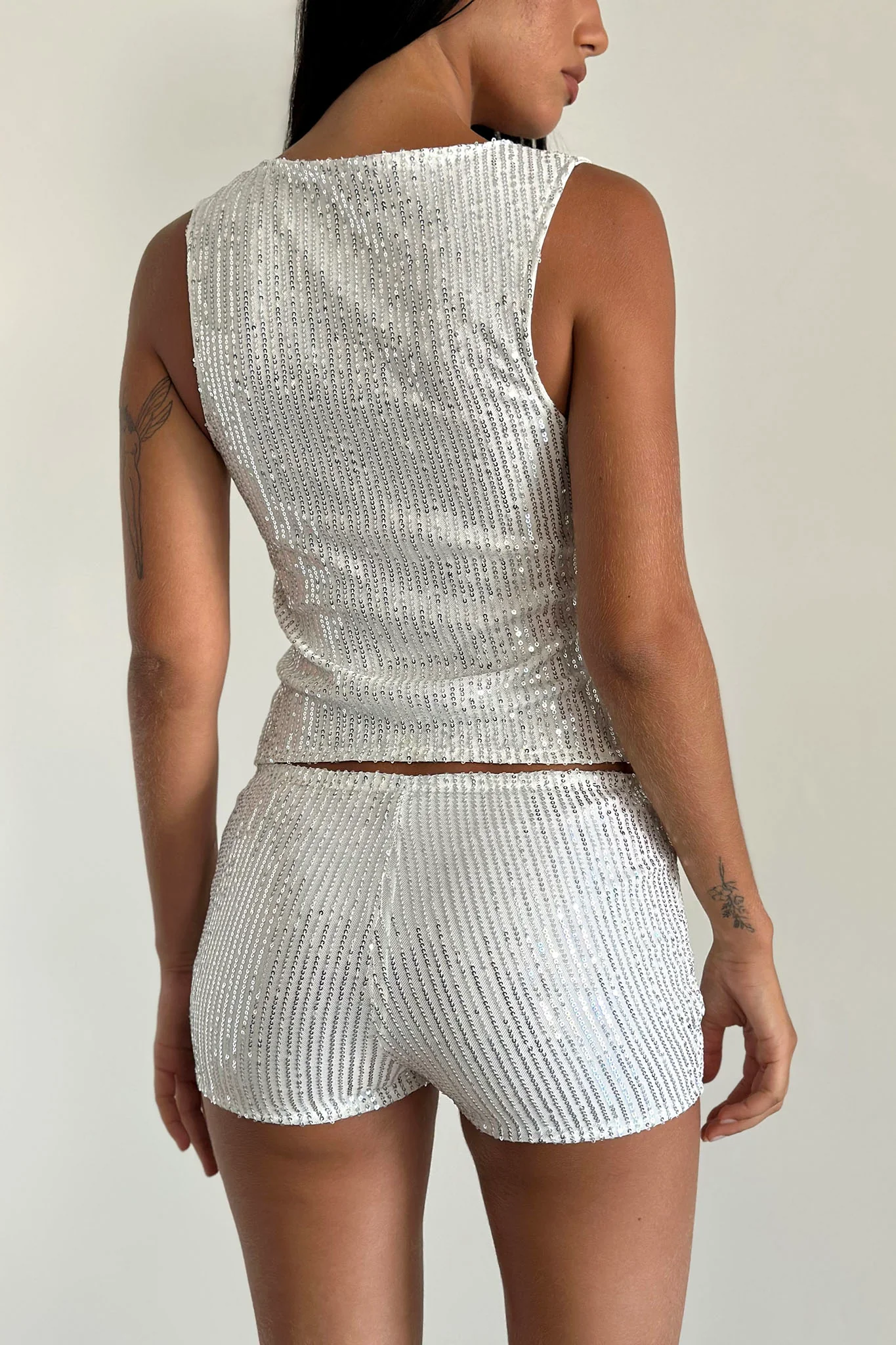 Erna Shorts Silver Chrome Sequin - Image 2