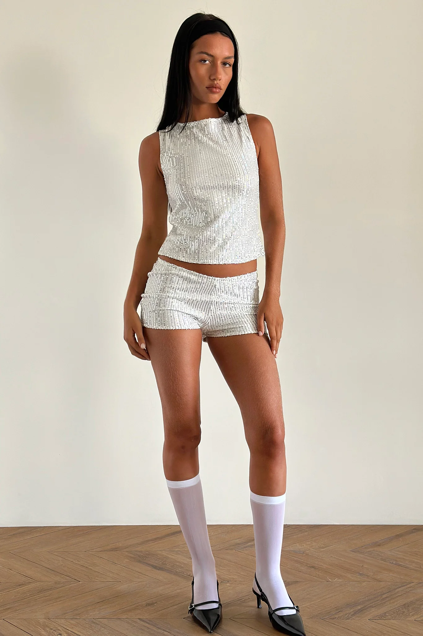 Erna Shorts Silver Chrome Sequin - Image 4