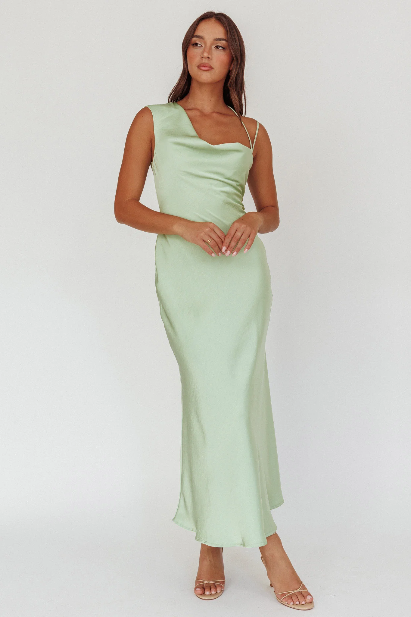 Eros Asymmetric Cowl Neck Maxi Dress Leaf - Image 5