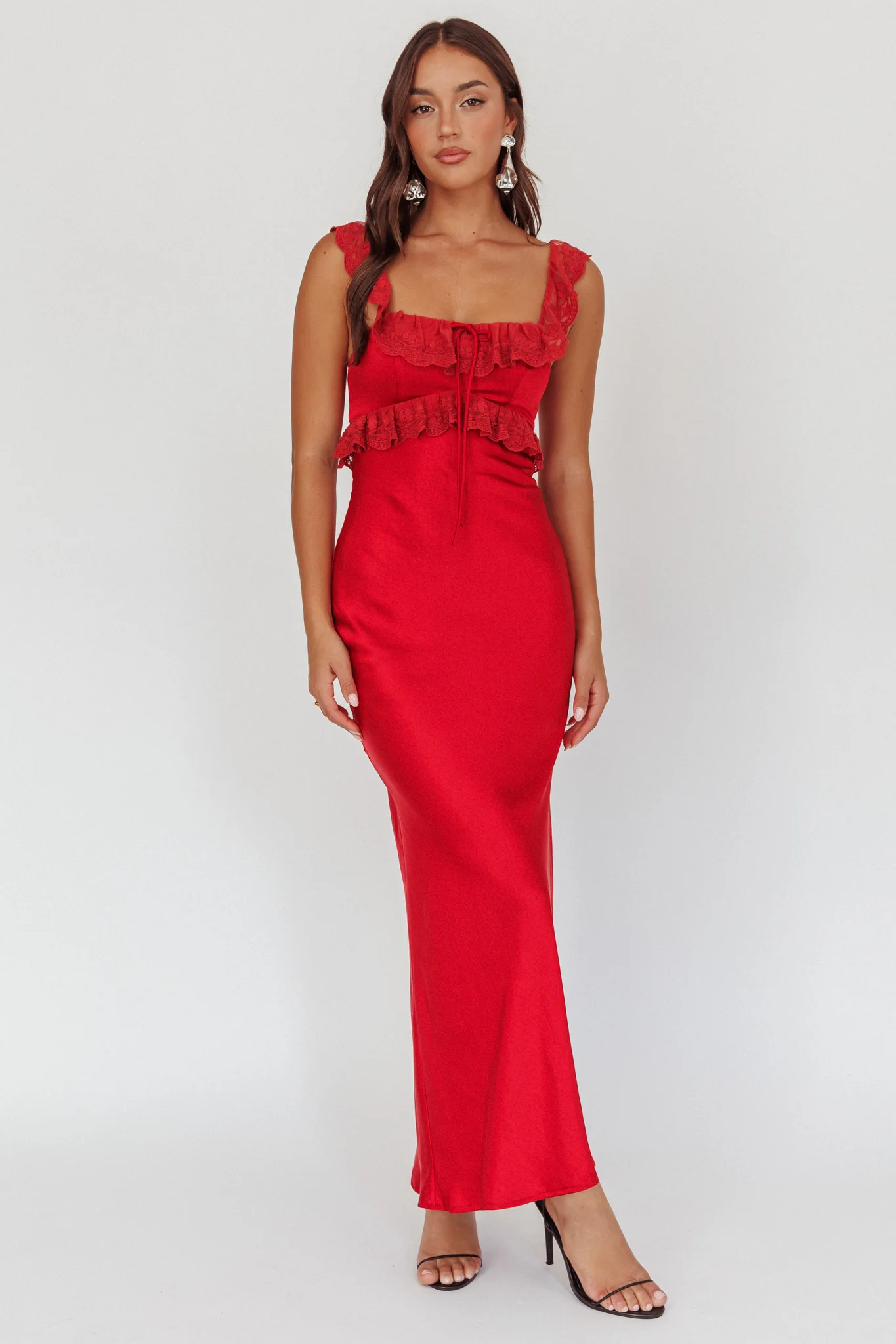 Escapade Lace Trim Maxi Dress Cherry - Image 4