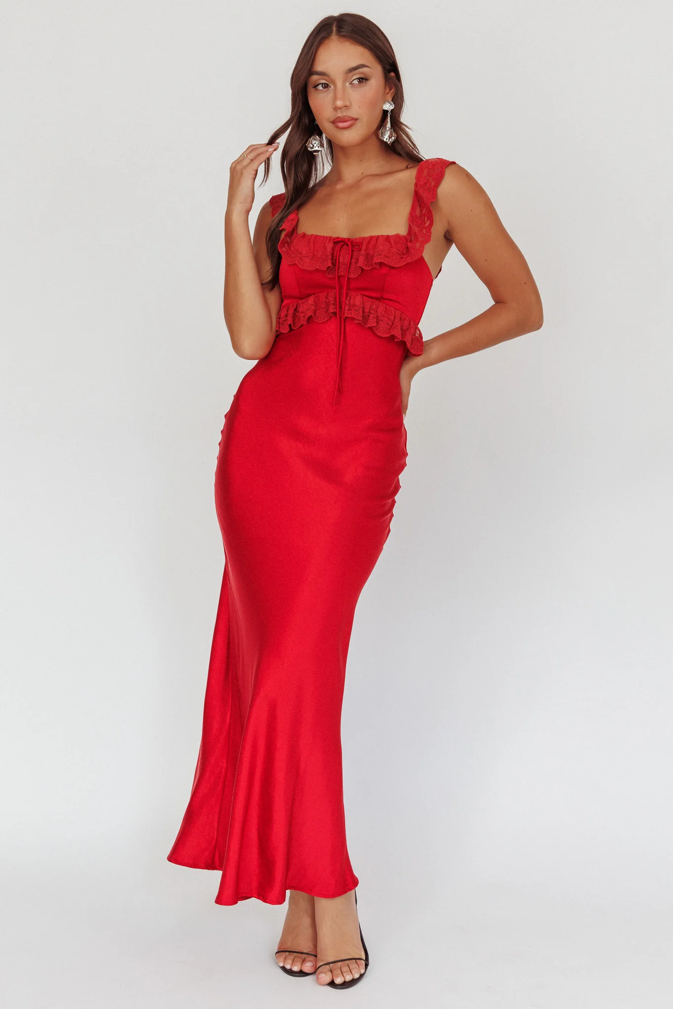 Escapade Lace Trim Maxi Dress Cherry - Image 5