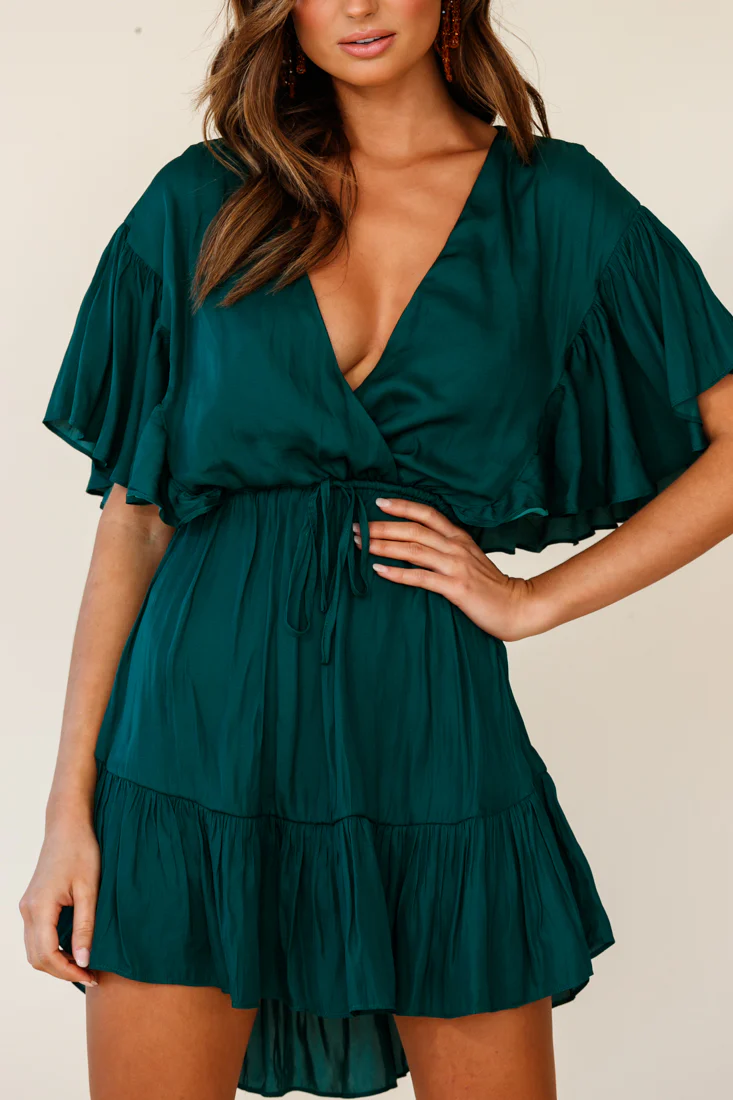 Esme V-Neckline Drawstring Waist Dress Jade - Image 8