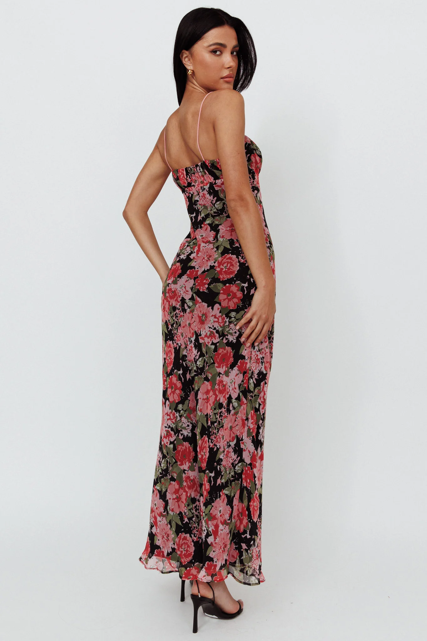Essence String Tie Bust Maxi Dress Floral Black - Image 2