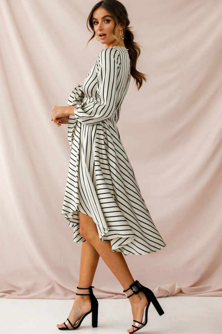 Essex Striped Bust Tie Midi Dress Beige - Image 2