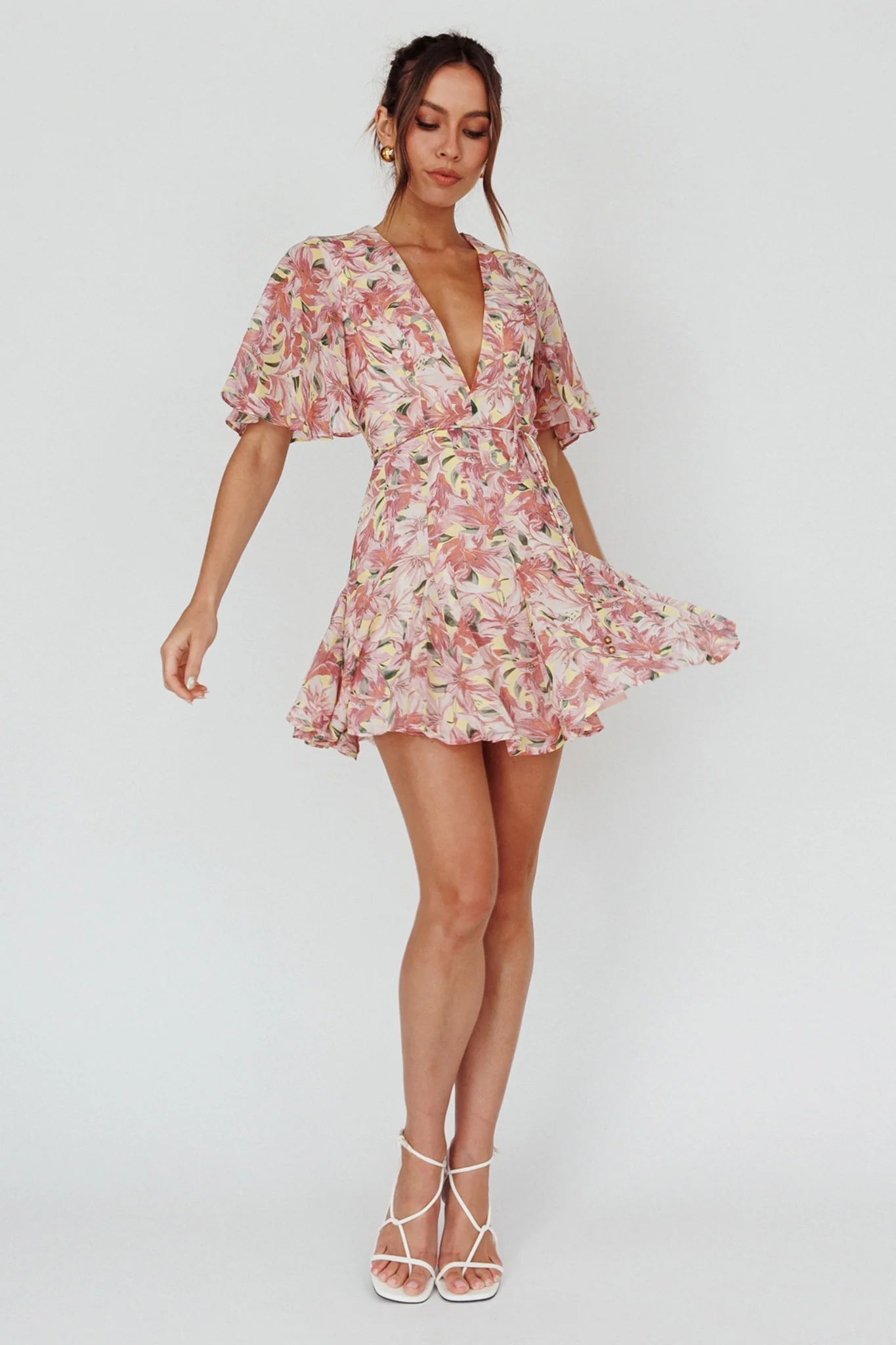Estelle Angel Sleeve Dress Lily Print Yellow - Image 5