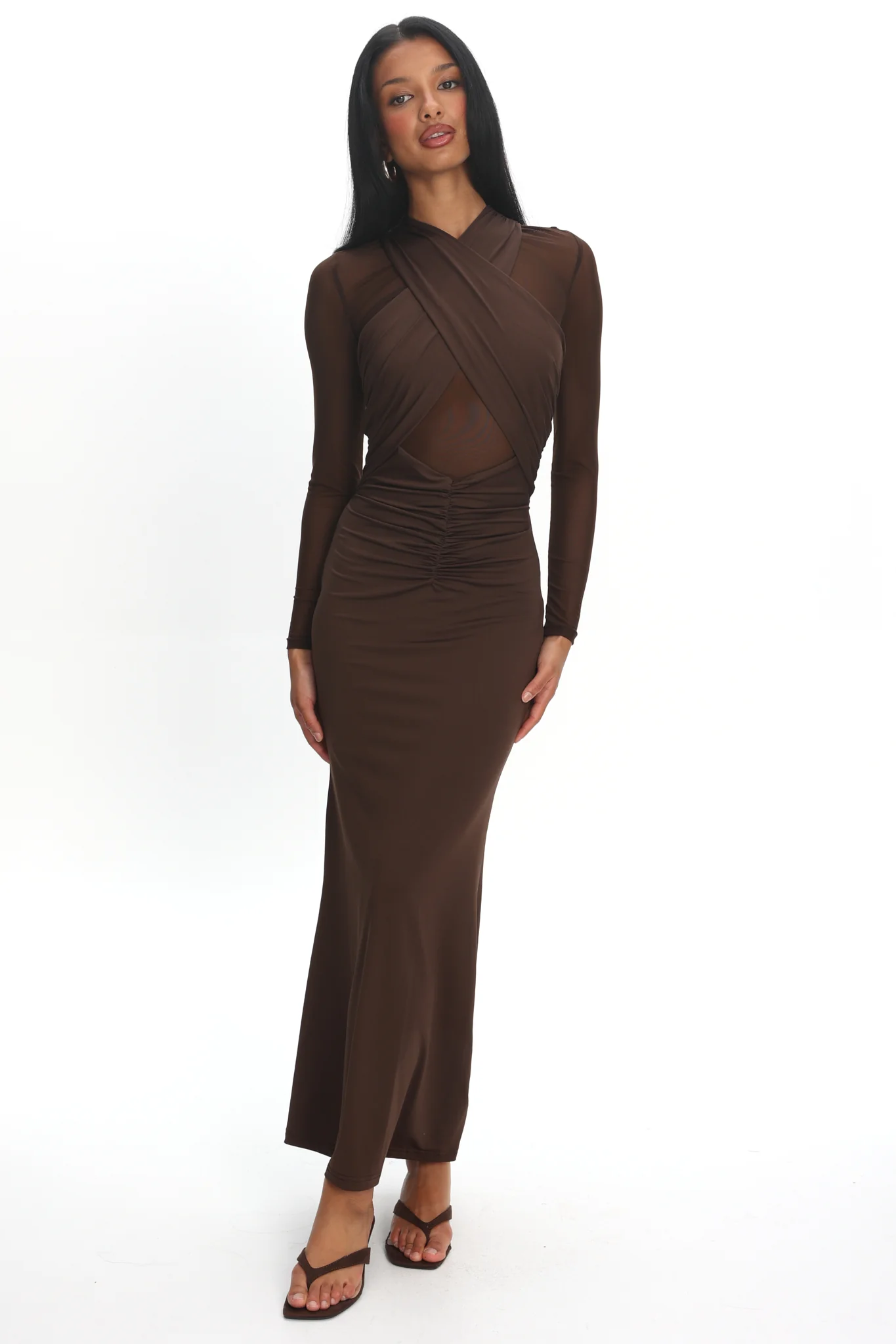 Esther Sheer Waist Maxi Dress Chocolate - Image 5