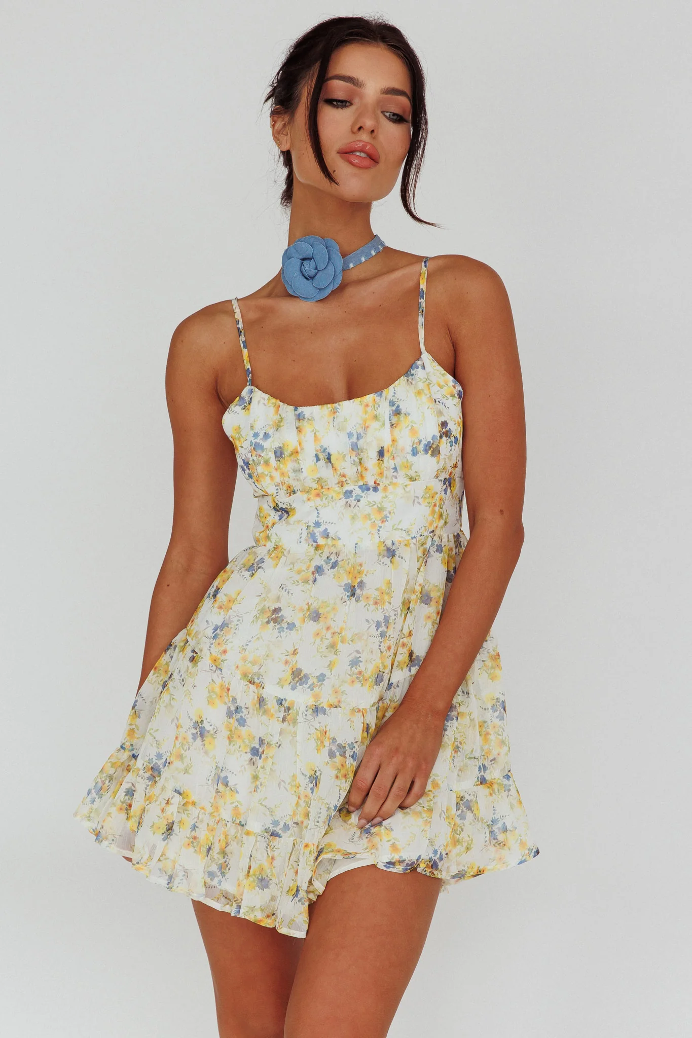 Eternal Sunshine Gathered Bust Babydoll Dress Vintage Blue - Image 4
