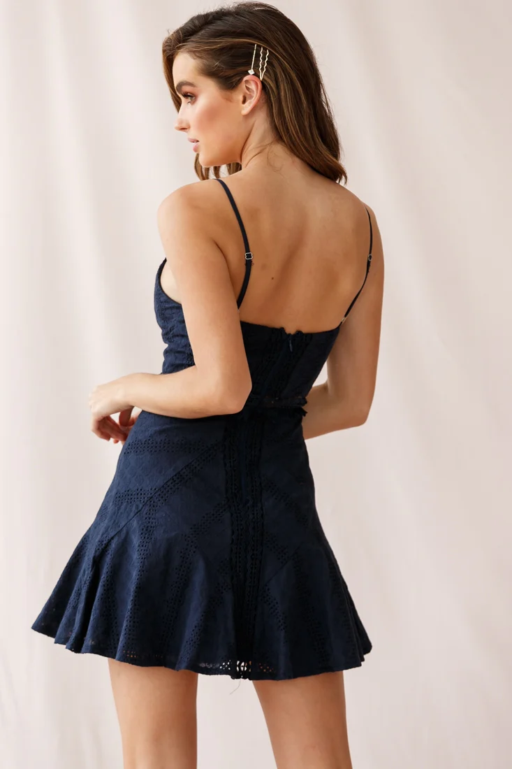 Eugenie Cami Strap Embellished Sun Dress Navy - Image 3