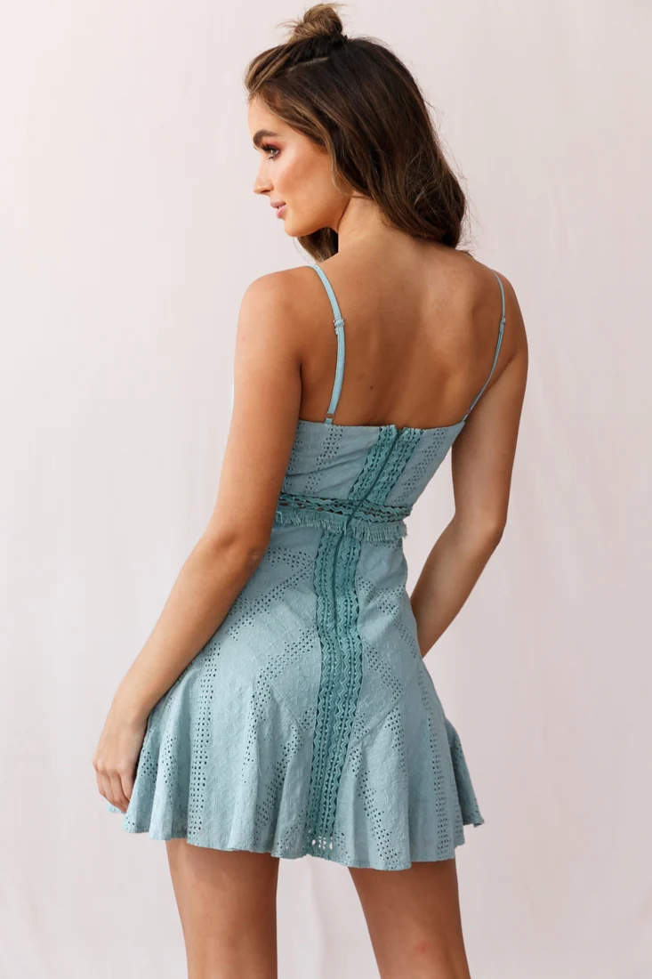 Eugenie Cami Strap Embellished Sun Dress Sage - Image 4