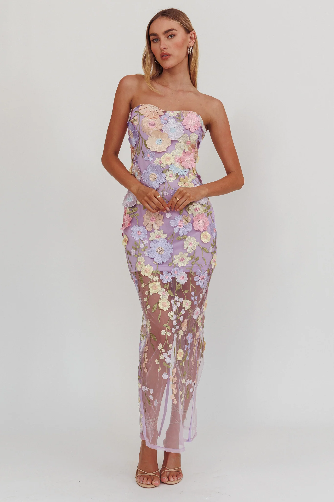 Euphoria Dream Embellished Mesh Maxi Dress Lilac - Image 3