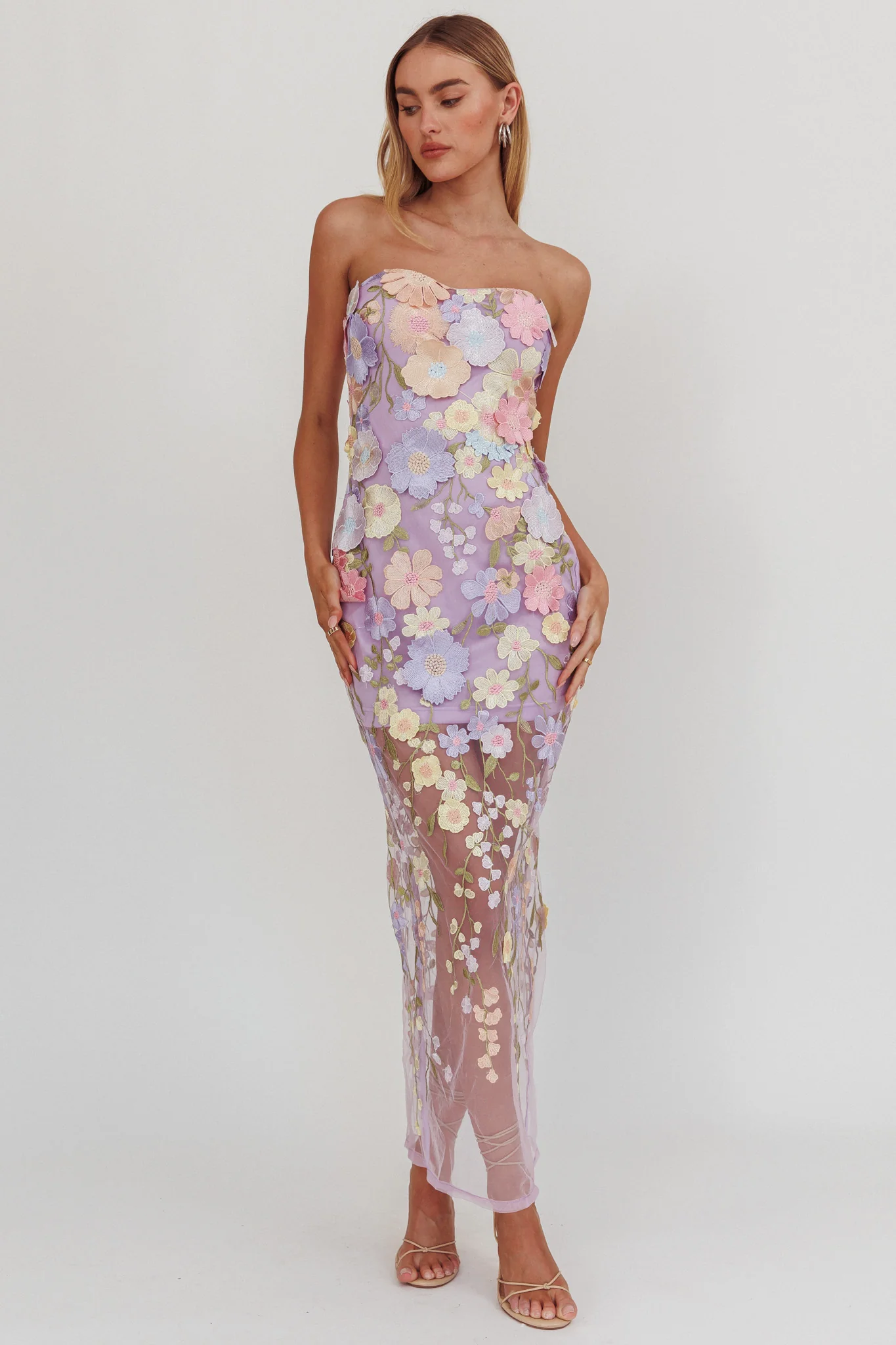 Euphoria Dream Embellished Mesh Maxi Dress Lilac - Image 5