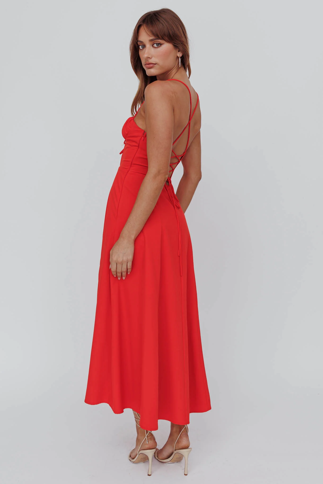 Euro Summer Split Hem Midi Dress Red - Image 2