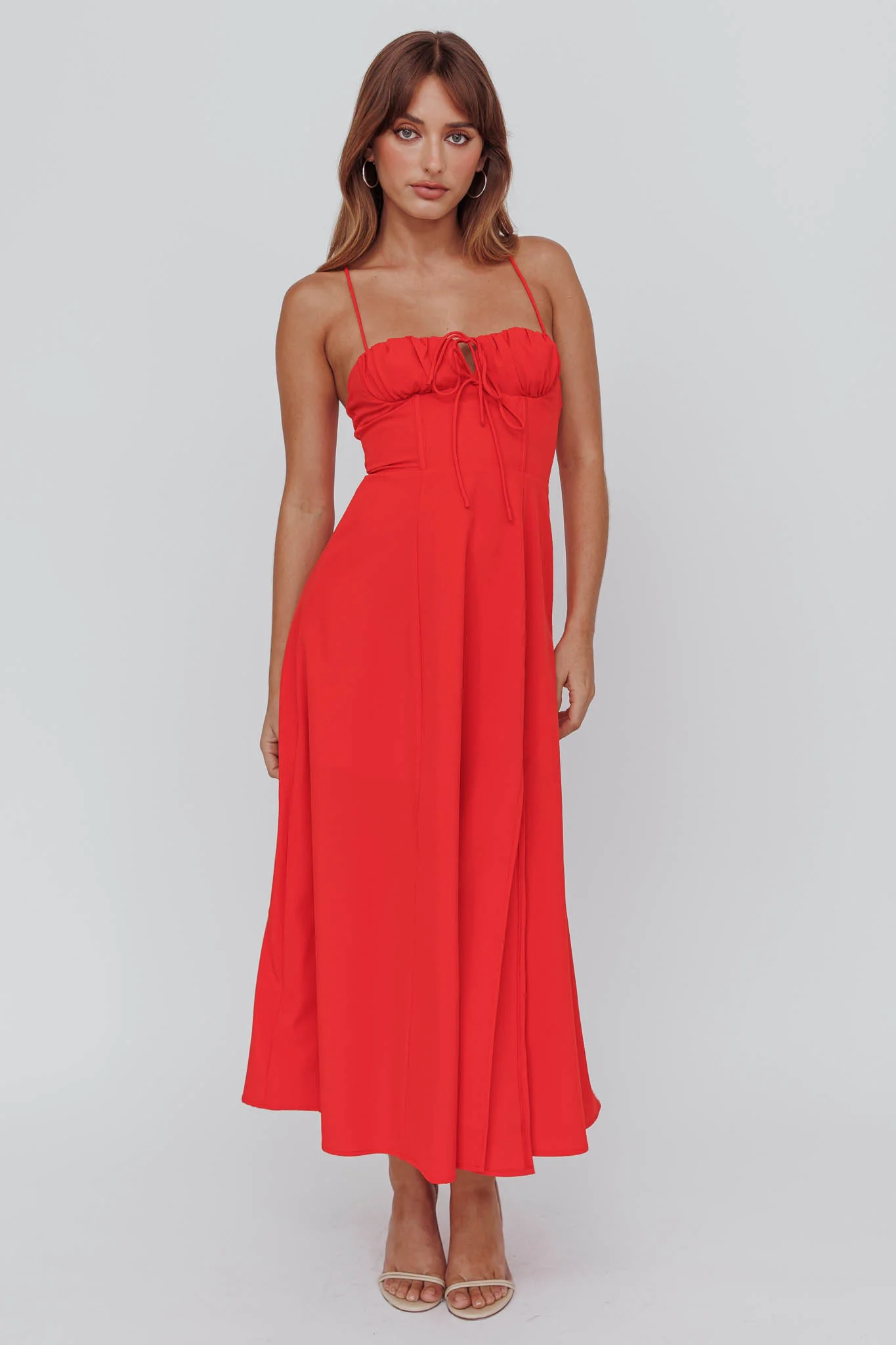 Euro Summer Split Hem Midi Dress Red - Image 3