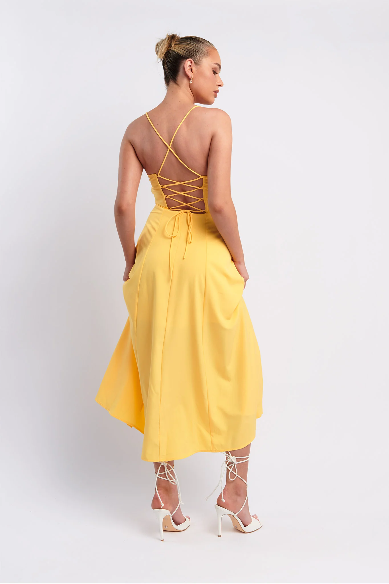Euro Summer Split Hem Midi Dress Yellow - Image 2