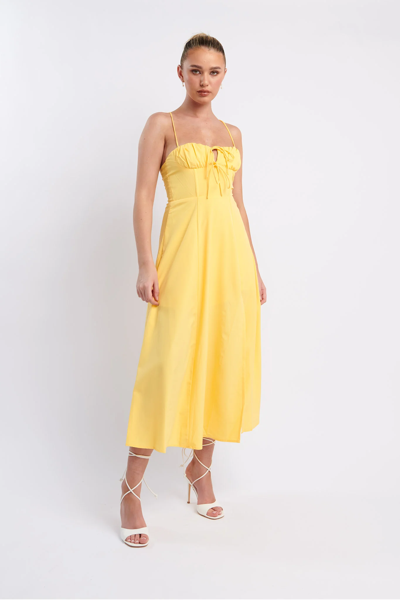 Euro Summer Split Hem Midi Dress Yellow - Image 3