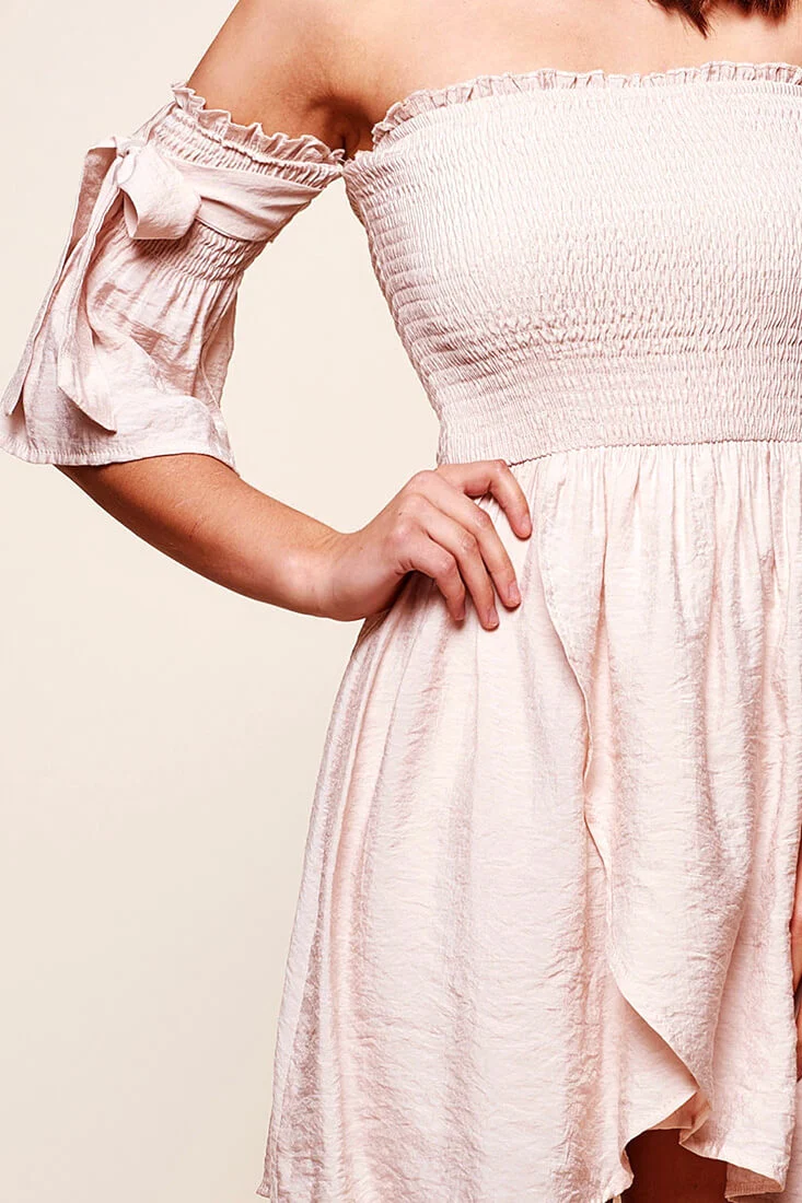 Eva Babydoll Off-The-Shoulder Dress Beige - Image 6