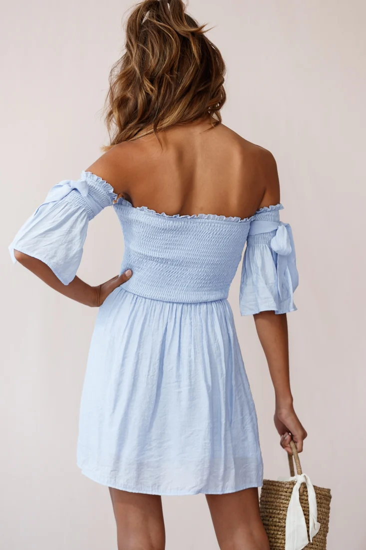 Eva Babydoll Off-The-Shoulder Dress Steel Blue - Image 3